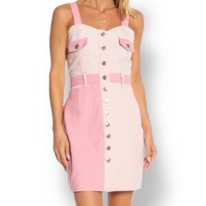 NWT Juicy Couture Colorblock Bodycon Denim Mini Dress – Pastel Pink – Size L
